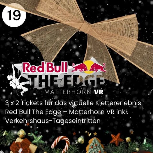 Die heutige Überraschung ist energiegeladen: 3x2 Tickets für das virtuelle Klettererlebnis Red Bull The Edge – Matterhorn VR inkl. Verkehrshaus-Tageseintritten. 🎄✨ Mach jetzt via Link in der Bio am Wettbewerb mit und beweise Deine Kletterkünste nächstes Jahr im Verkehrshaus der Schweiz!

#HastaAdventskalender #CountdownToChristmas